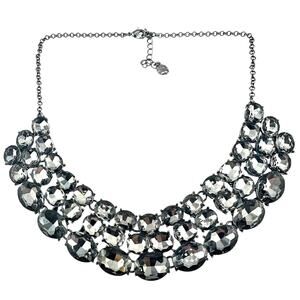 Monet Glass Rhinestone Gray Gunmetal Maximalist Extravagant Modern 18” Necklace